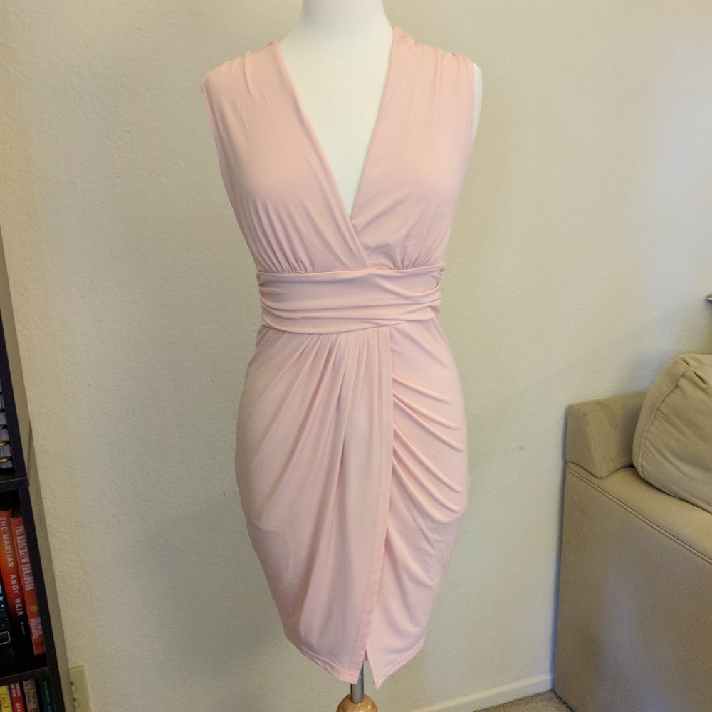 Venus Drape Mini Dress Pale Pink XS Bridesmaid